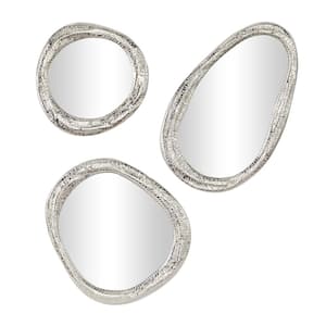 23 in. x 15 in. Oval Framed Silver Abstract Wall Mirror (Set of 3)