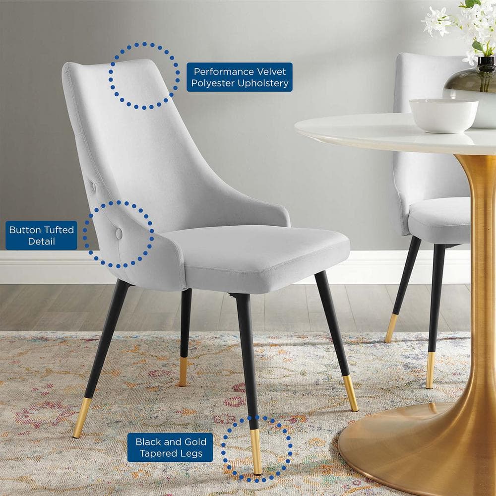 Light Gray Velvet Tufted Dining Side Chair with Gold Accents
