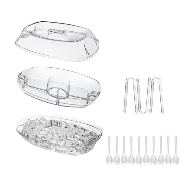 15 in. Chilled Veggie Tray with 4 Compartments and Lid for Fruit, Vegetable, Appetizer, Cold Food Buffet Server, Clear