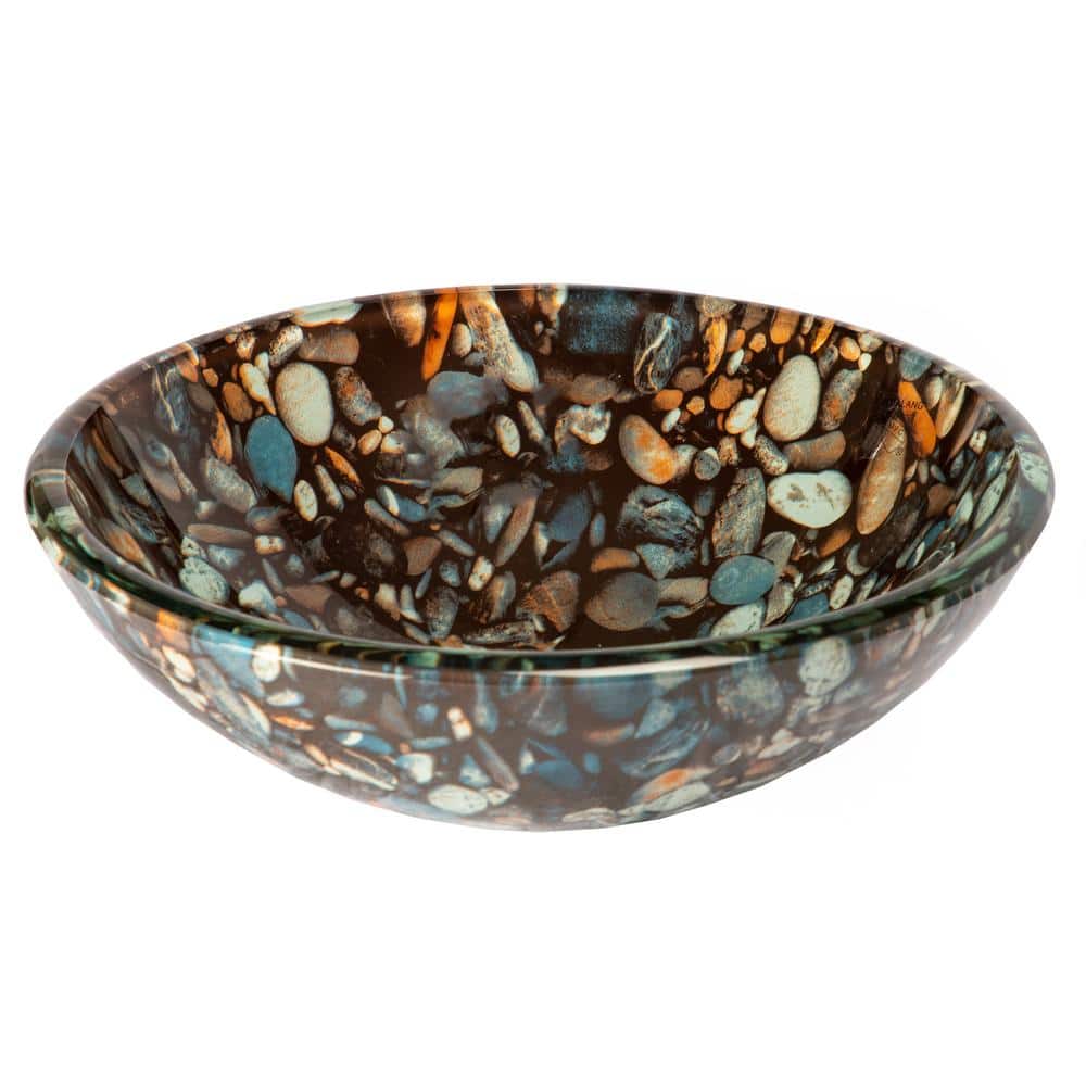 16.5'' Gray and Tan Tempered Glass Pebble Vessel Sink