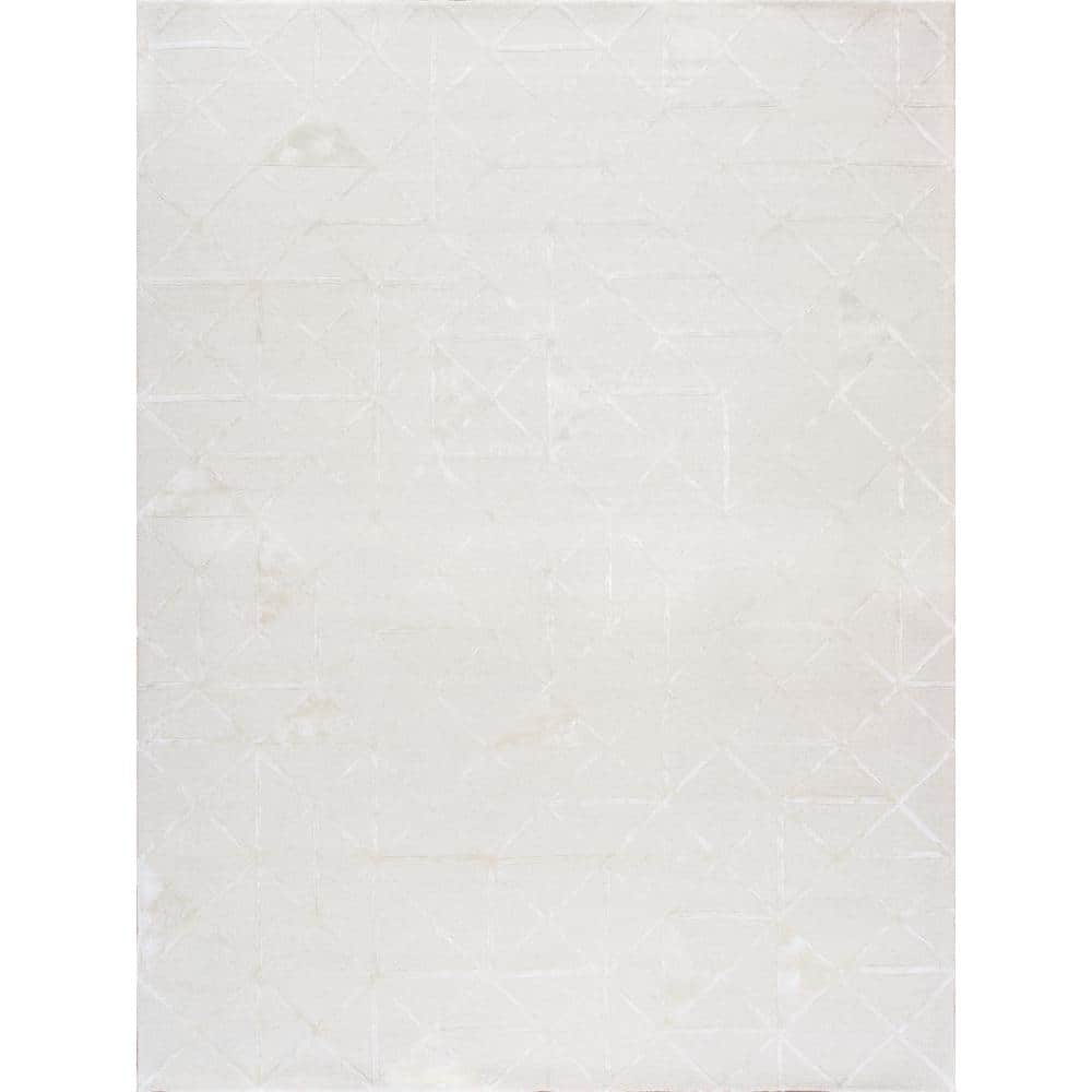 Pasargad Home Edgy Ivory 8 ft. x 10 ft. Geometric Bamboo Silk and Wool Area Rug -  pvny-25 8x10