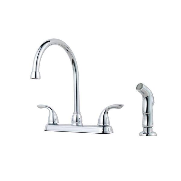 Pfister Pfirst Series Two Handle High Arc Kitchen Faucet With Spray Stainless