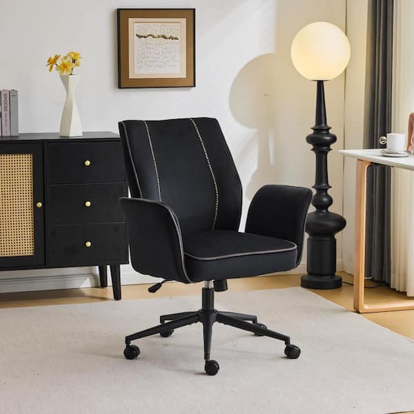 Winado Velvet Fabric Swivel Height Adjustable Office Chair in Black with Spread Arms