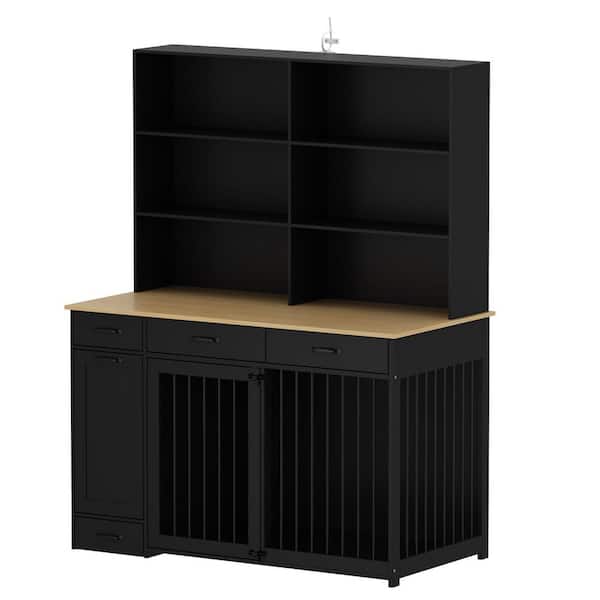 FUFU&GAGA Black Wooden Accent Storage Cabinet with 2-Drawer, Dog Crates Cage  Furniture for Large Dog AMKF150160-034 - The Home Depot