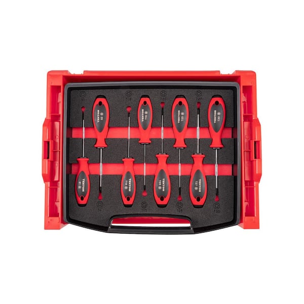 Square and Torx Screwdriver Set with Open Top Drawer and Rack-4 Inch Shanks, 8-Piece (T10-T30, #1-#2)