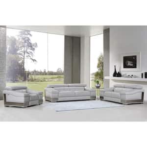 Charlie 231 in. With Slope Arm Leather Tight Back Rectangle Sofa in Gray