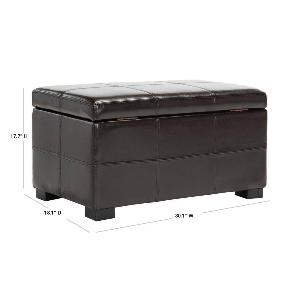 Small Brown Leather Storage Bench with Birch Wood