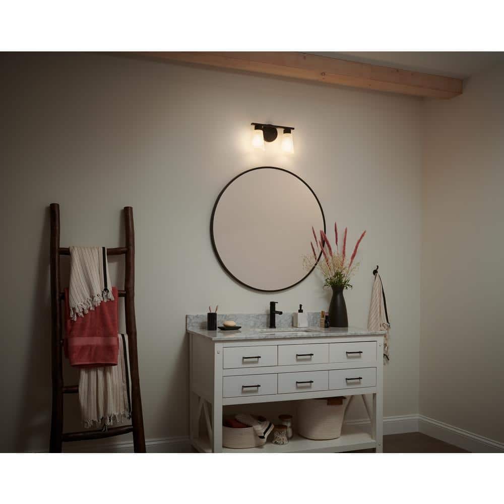 Black Steel 2-Light Vanity with Glass Shades