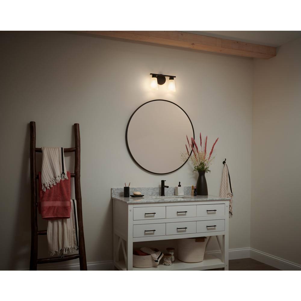 Black Steel 2-Light Vanity with Glass Shades