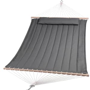 475 lb. Capacity Extra Large Outdoor Portable Double Hammock with Hardwood Spreader Bar for Camping, Gray