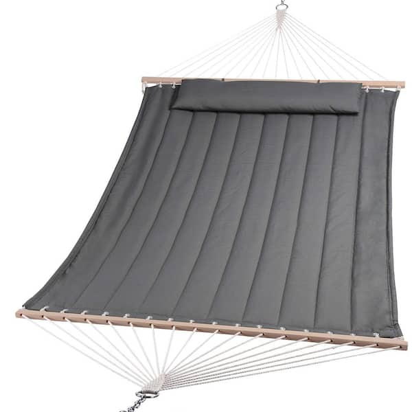 Angel Sar 475 lb. Capacity Extra Large Outdoor Portable Double Hammock with Hardwood Spreader Bar for Camping, Gray