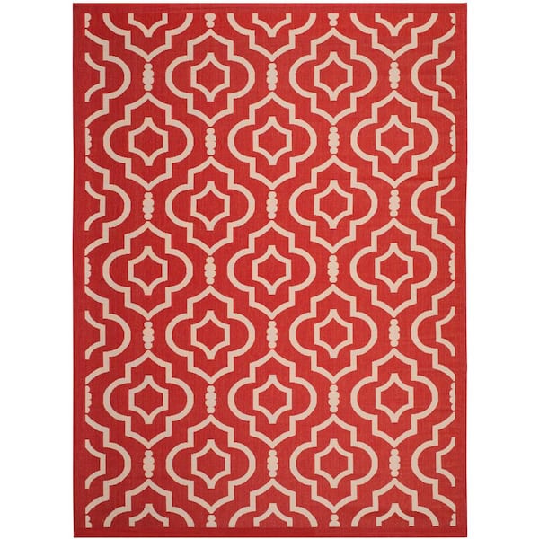 SAFAVIEH Courtyard Red/Bone 8 ft. x 11 ft. Geometric Indoor/Outdoor Patio  Area Rug