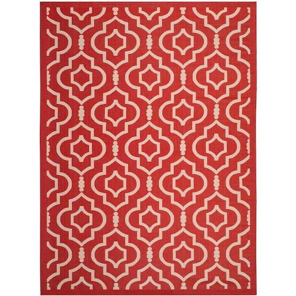Courtyard Red/Bone 8 ft. x 11 ft. Geometric Indoor/Outdoor Patio Area Rug