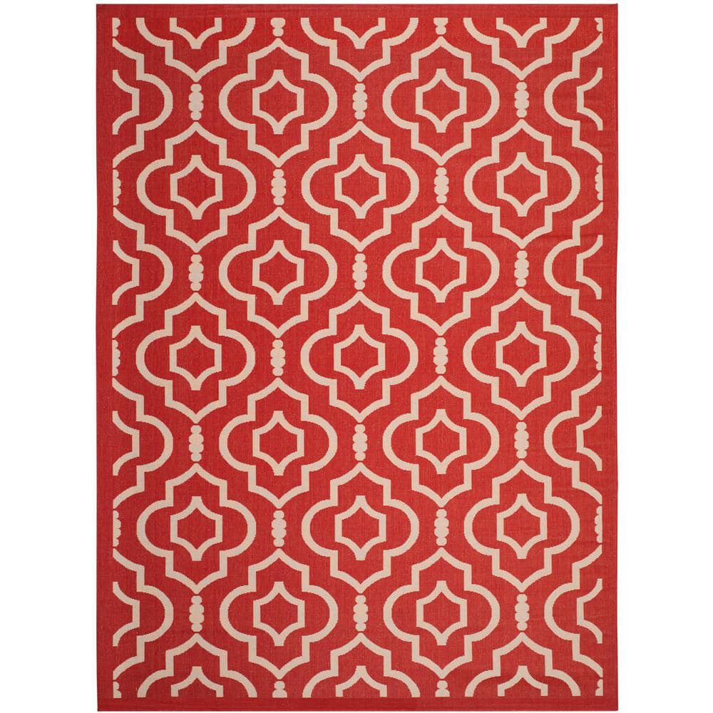 Red/Bone Synthetic 9' x 12' Rectangular Easy-Care Area Rug