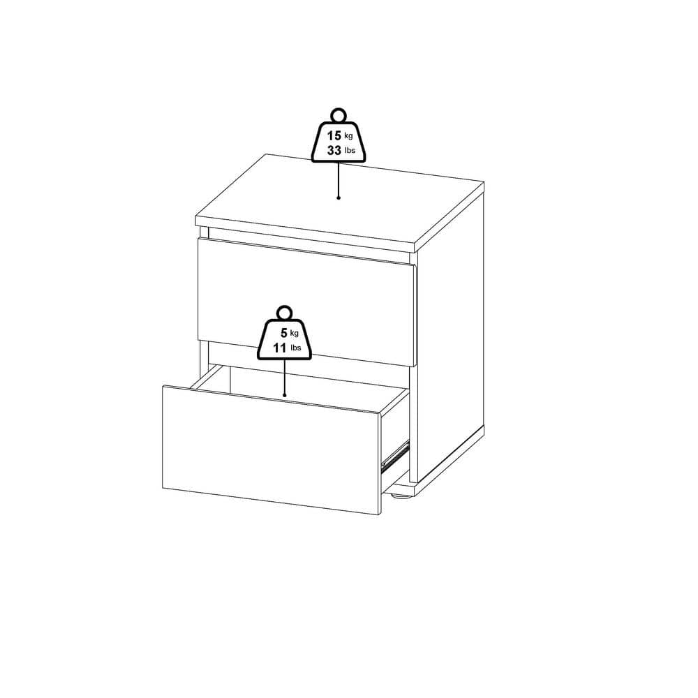 Oak Structure 2-Drawer Wood Nightstand with Particle Board Top