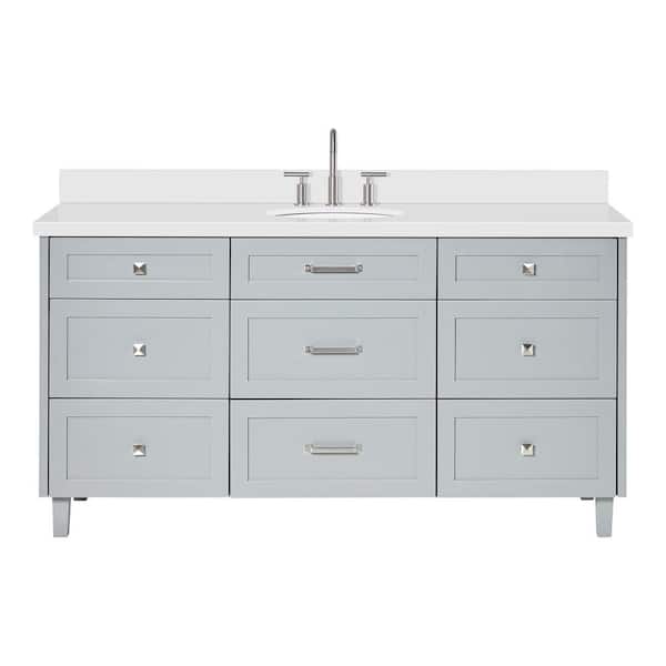ARIEL Monroe 66 in. Single Sink Freestanding Bathroom Vanity in Gray with Pure White Quartz Top