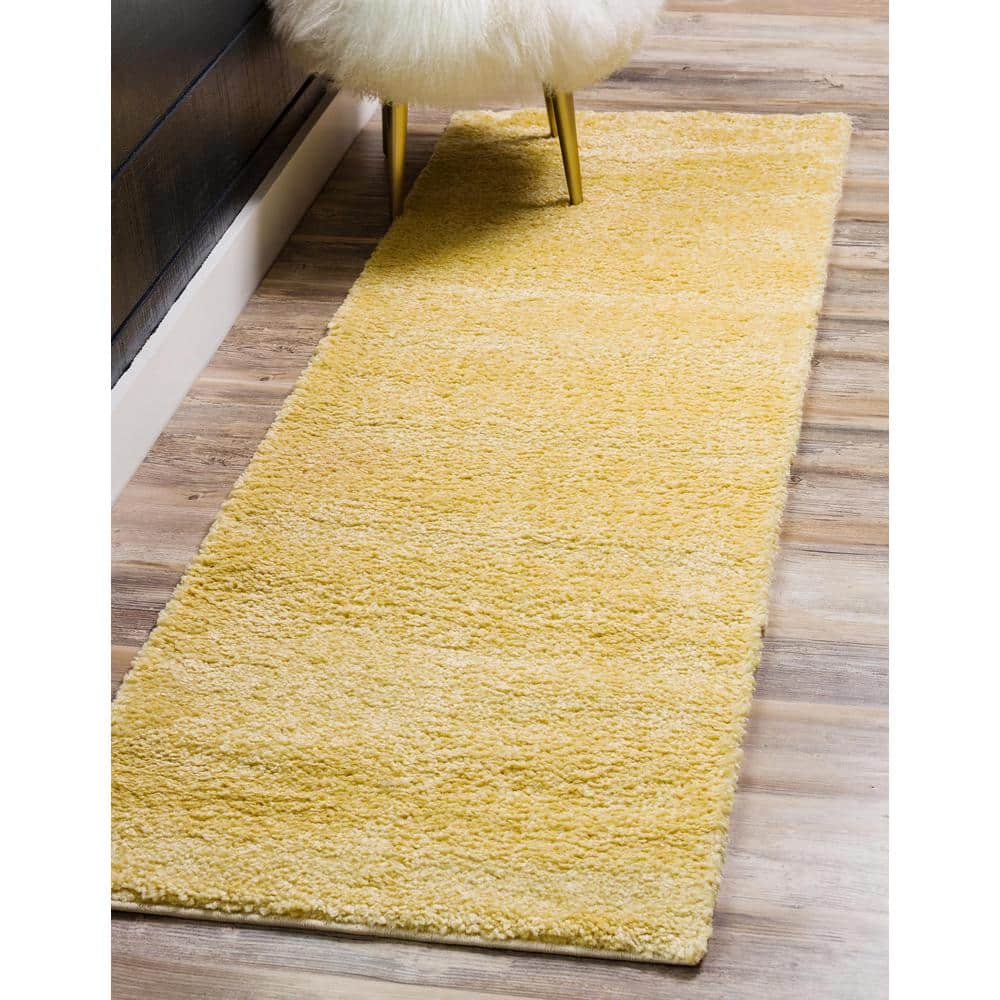 Yellow Shag Synthetic Indoor Runner Rug