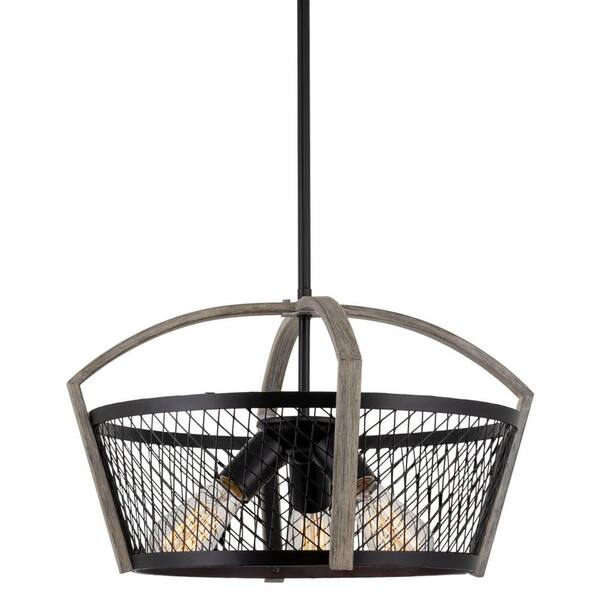 Kira Home Ember 60-Watt 3-Light Black Farmhouse Chandelier, No Bulb Included