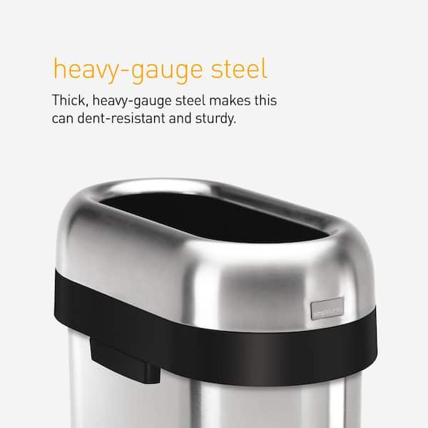 simplehuman 13 Gallon Slim Open Top Commercial Trash Can, Brushed