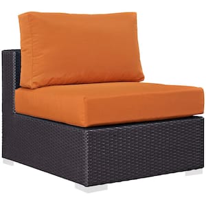 Convene Patio Wicker Armless Middle Outdoor Sectional Chair in Espresso with Orange Cushions