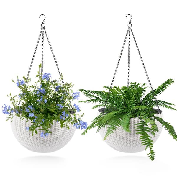 Unbranded White Resin Hanging Basket, Self Watering Hanging Basket for  Indoor Outdoor Plants Hanging Flowerpots for Balcony 2-Pack W3213P383065Q