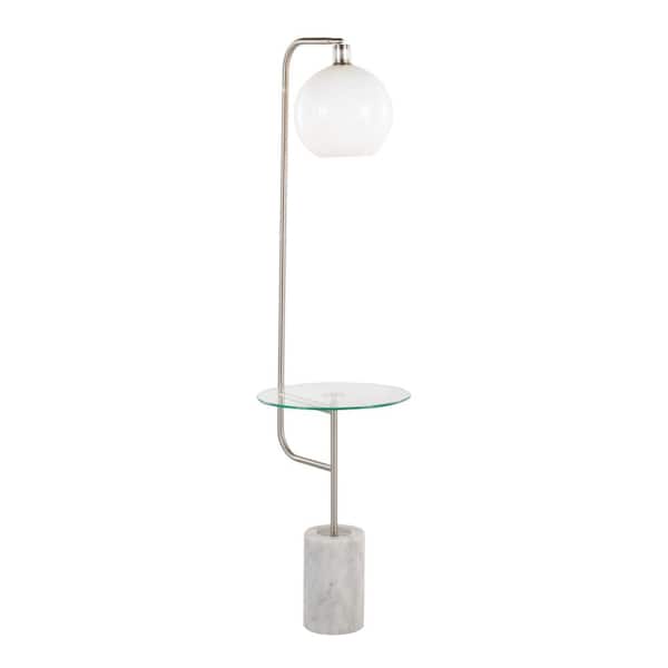 Lumisource Symbol 66 .5 in. Nickel Metal and White Marble Indoor Floor Lamp with Clear Glass Table