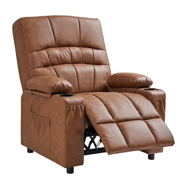 Power Recliner Chair with Massage & Heat, Brown Oversized PU Leather Rocking Chair Massage Chair for Living Room/Bedroom