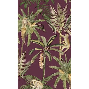 Berry Monkey Climbing in the Trees Tropical Printed Non-Woven Non-Pasted Textured Wallpaper 57 Sq. Ft.