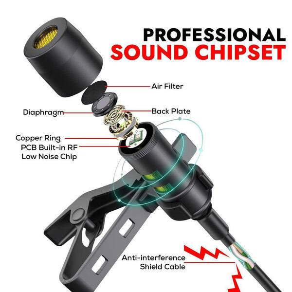 cenadinz Black Lapel Clip-on Mini Wired Microphone (6-Pack