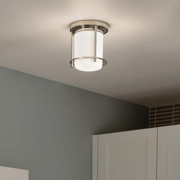 KICHLER Brit 7.25 in. 1-Light Polished Nickel Industrial Hallway Flush Mount Ceiling Light