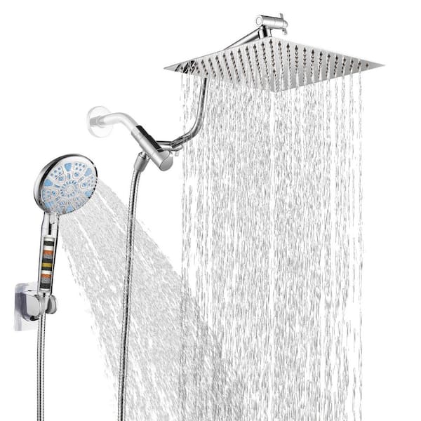 Rainfull 2-in-1 9-Spray Pattern Adjustable Wall Mount Shower Head with Filter 2.5 GPM and Handheld Shower Head in Chrome