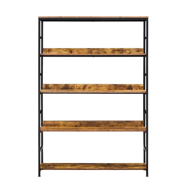 ATHMILE 47 in. Brown 5-Shelf Standard Bookcase