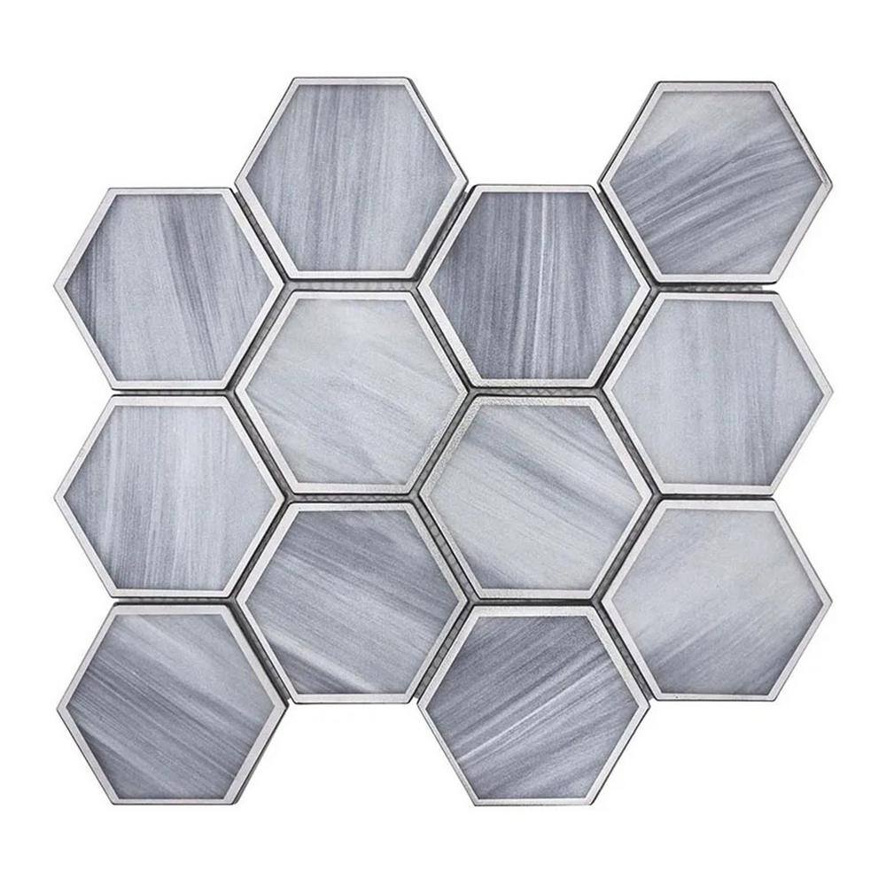 Solace 4 in. x 5 in. Matte Soft Silver Gray Glass Mosaic Hexagon Wall and Floor Tile Sample price history on PriceWatchPro