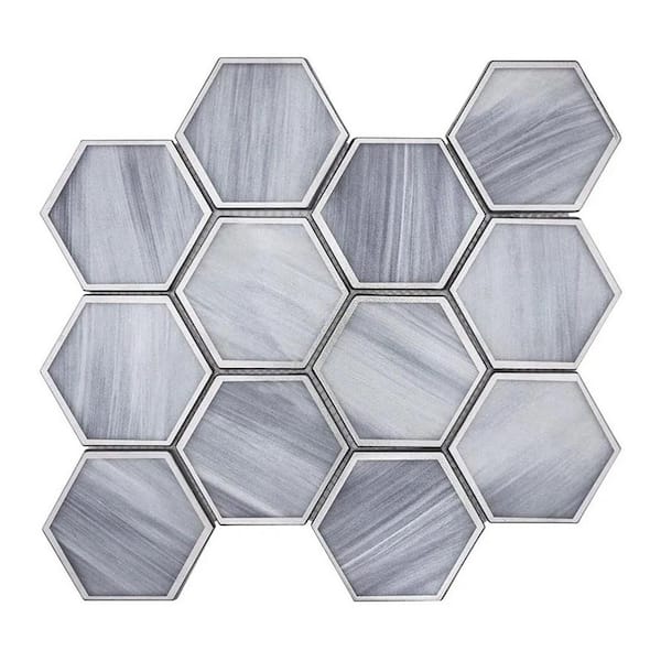Apollo Tile Solace 9 in. x 10 in. Matte Soft Silver Gray Glass Mosaic Hexagon Wall and Floor Tile (3.28 sq. ft./case)-5 Pack