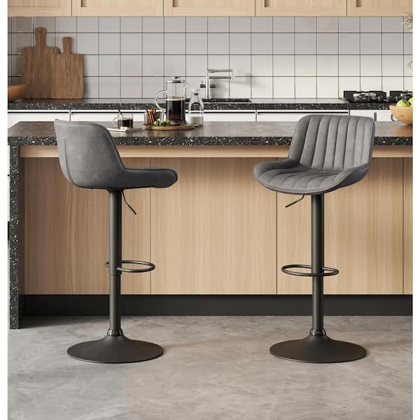 Art Leon Modern 23.42 in. Seat Height Adjustable Intense Gray Faux Leather Swivel Low Back Bar Stools with Metal Frame (Set of 2)