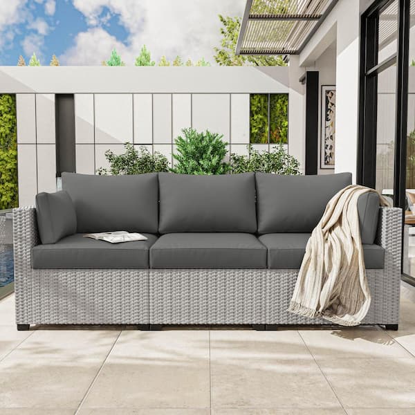 25.6 in. x 23.6 in. x 4 in. (8-Piece) Deep Seating Outdoor Lounge Cushion with Lumber Pillow Cushion Light Grey