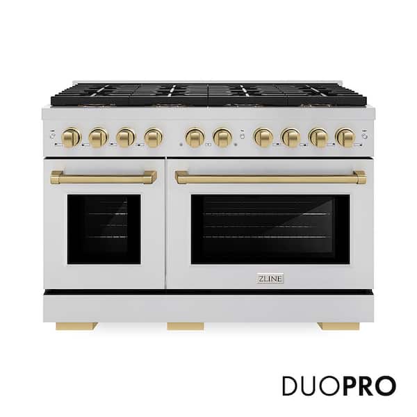 Autograph 48 in. 6.7 cu. ft. Paramount Dual Fuel Range with 8 Burner DuoPro Cooktop in Stainless and Champagne Bronze