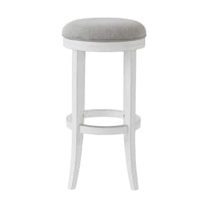 Avery 31 in. White Backless Wood Swivel Bar Stool with Upholstered Gray Seat, 1-Stool