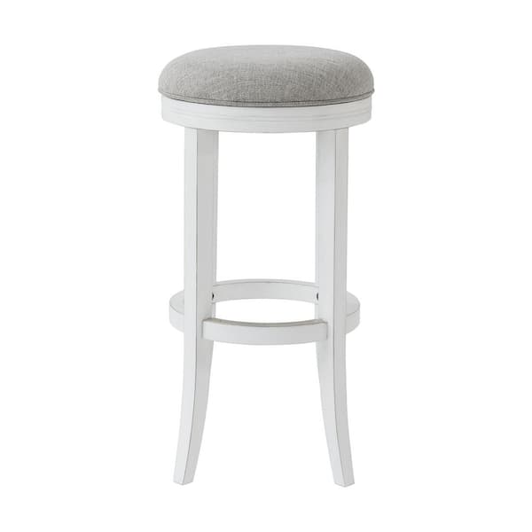 NewRidge Home Goods Avery 31 in. White Backless Wood Swivel Bar Stool with Upholstered Gray Seat, 1-Stool