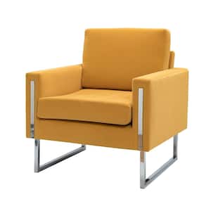 Dardanus Modern Mustard Velvet Club Chair with Embedded Metal Armrests