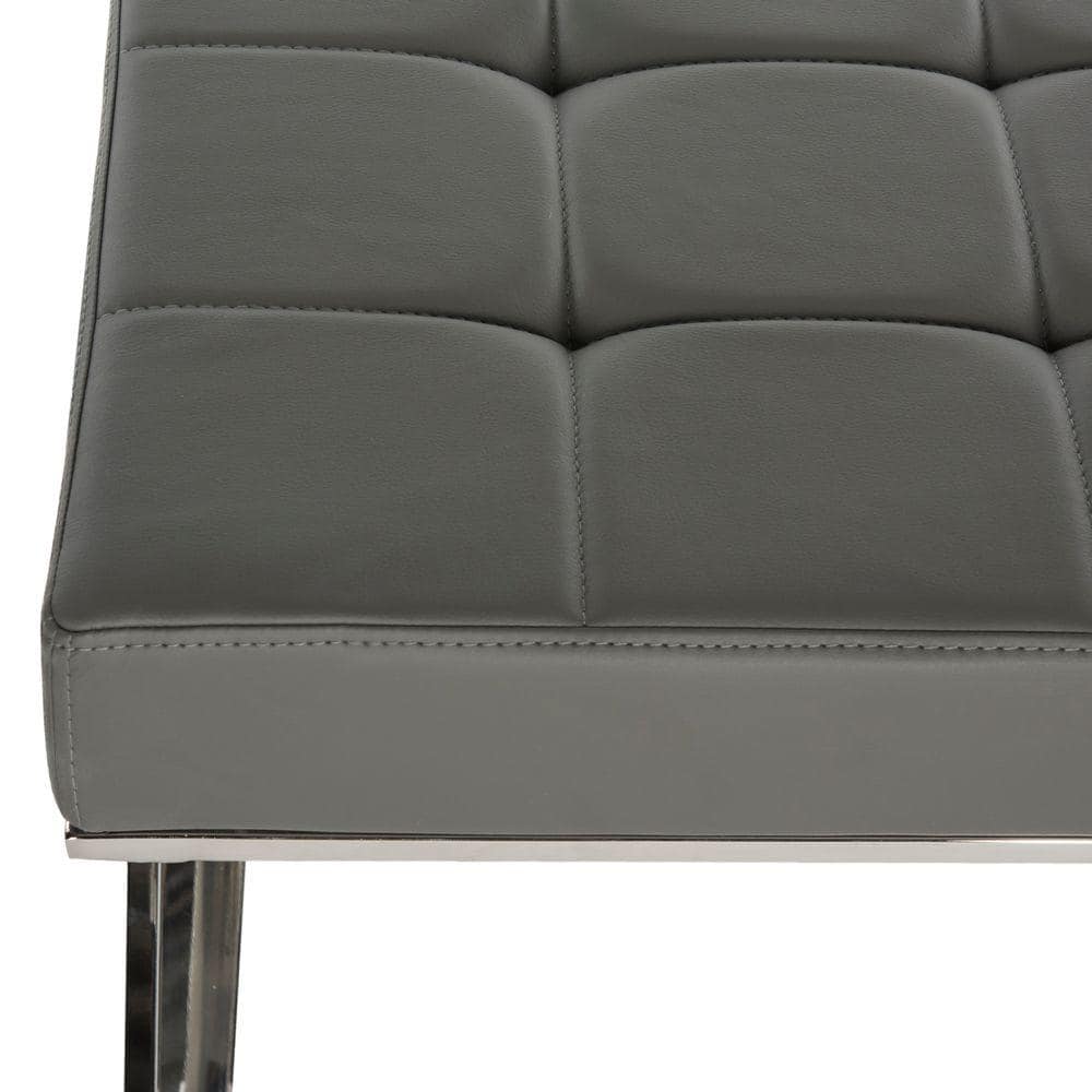 Transitional Micha Round Ottoman in Gray with Silver Stainless Steel