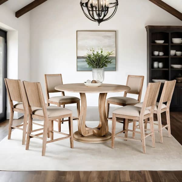 Espica 7-Piece Extendable Rectangular Distressed Natural Wood Top Counter Height Dining Room Set (Seats 6)