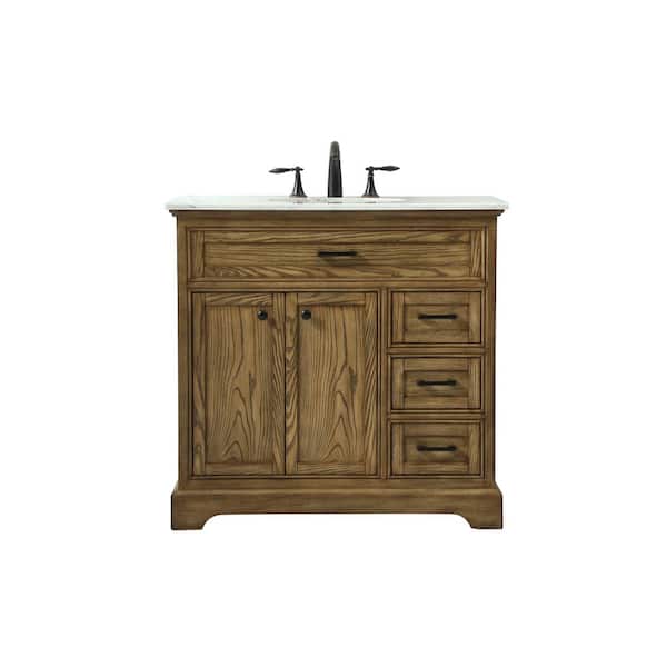 Unbranded Simply Living 36 in. W x 21.5 in. D x 35 in. H Bath Vanity in Driftwood with Carrara White Marble Top