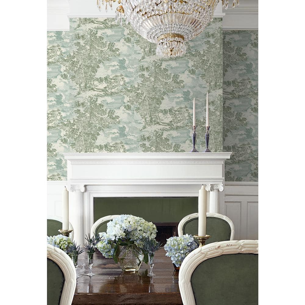 Willow Green Self-Adhesive Scenic Toile Wallpaper