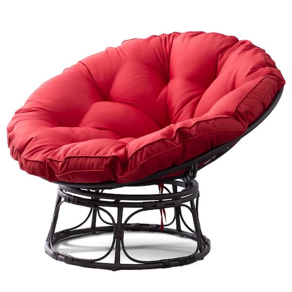 JOYSIDE Patio Wicker Outdoor Papasan Lounge Chair with Red Cushion