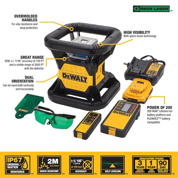 20V MAX Lithium-Ion 250 ft. Green Self-Leveling Rotary Laser Level with 2.0Ah Battery, Charger, and TSTAK Case