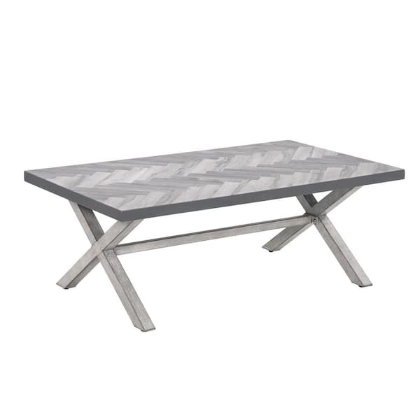 Zeus & Ruta 42.9 in. W Gray Aluminum Rectangle Outdoor Side Table for Outdoors, Patio, Pool and Porch