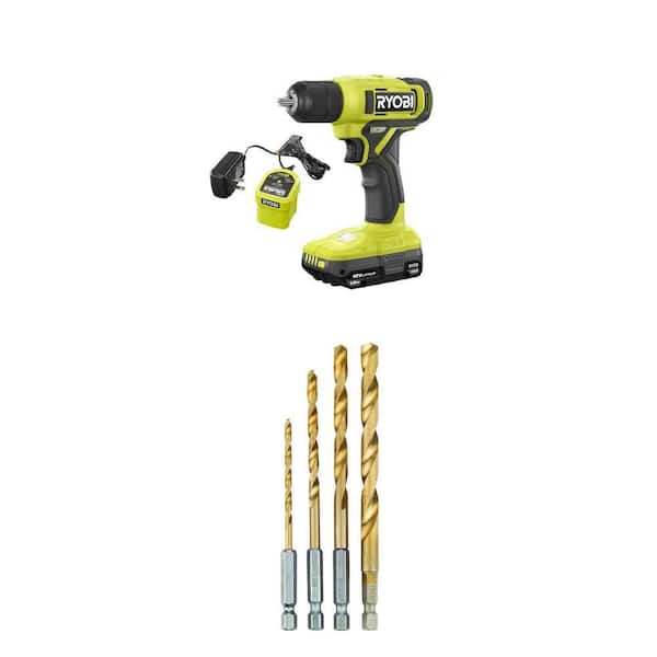 ONE+ 18V Cordless 3/8 in. Drill/Driver Kit with 1.5 Ah Battery and 4-Piece Titanium Twist Drill Bit Set