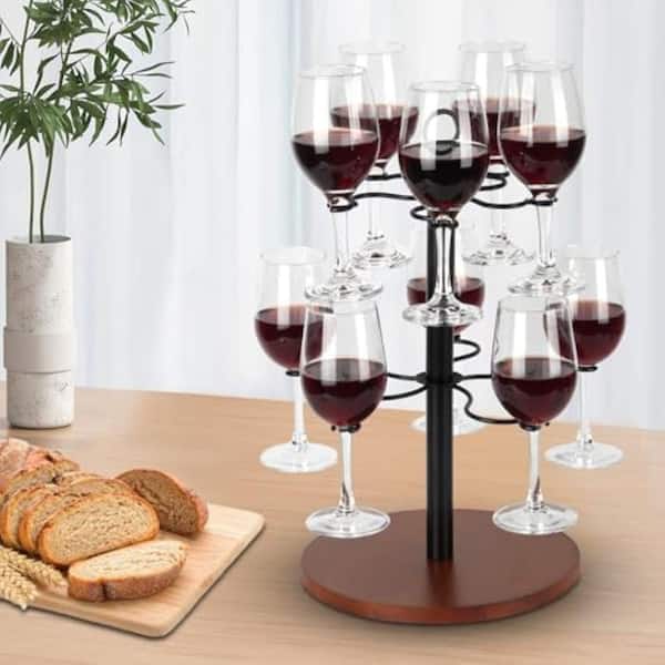 Metal Tabletop 2-Tier Wine Glass Rack with 10 Hooks Space-Saving Drink Tower Stand for Weddings Parties Decor