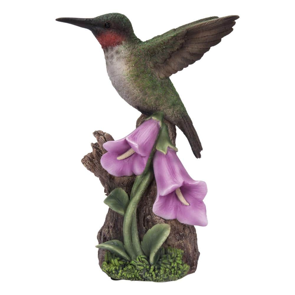 Motion Activated Singing Hummingbird on Pink Foxglove Polyresin Statue